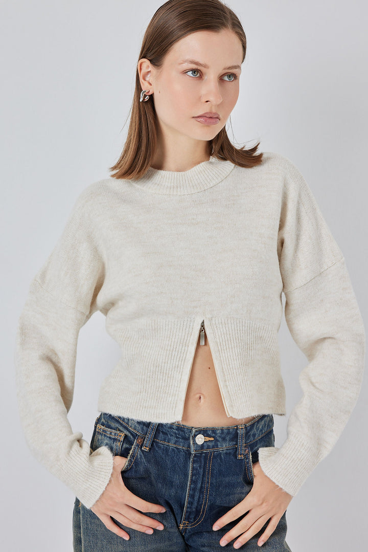 BGD Women Women's Zippered Knit Sweater 15937 - Ecru - Maisons-Alfort