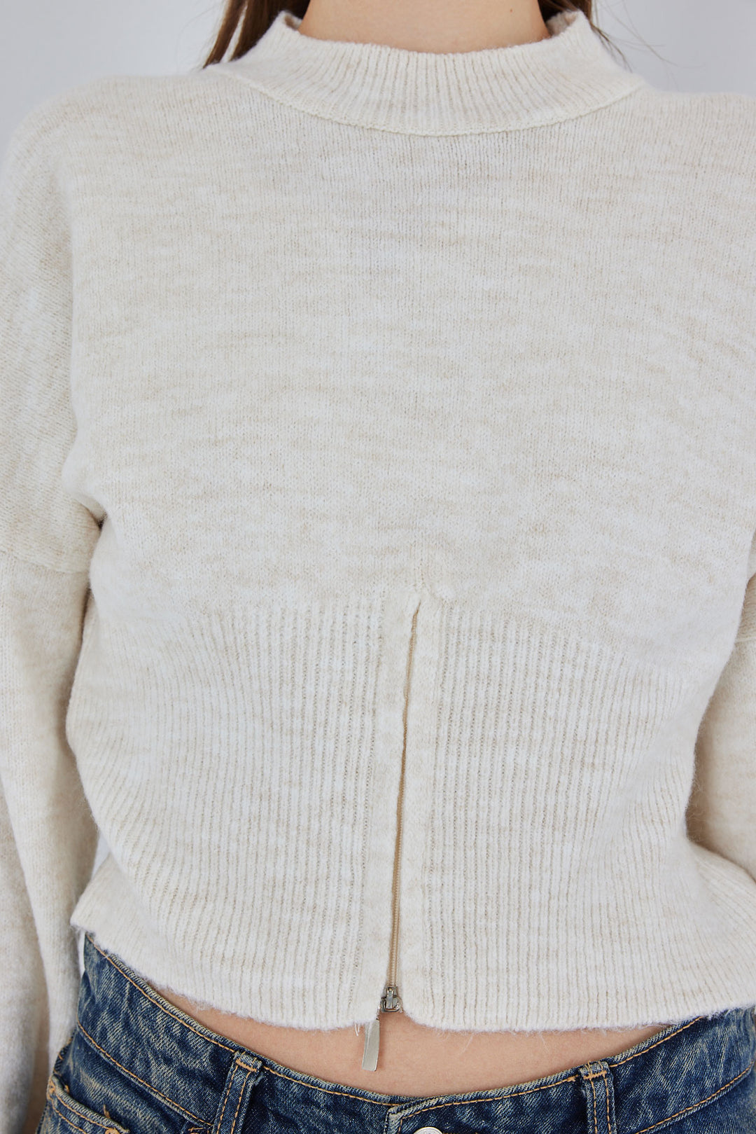 BGD Women Women's Zippered Knit Sweater 15937 - Ecru - Maisons-Alfort