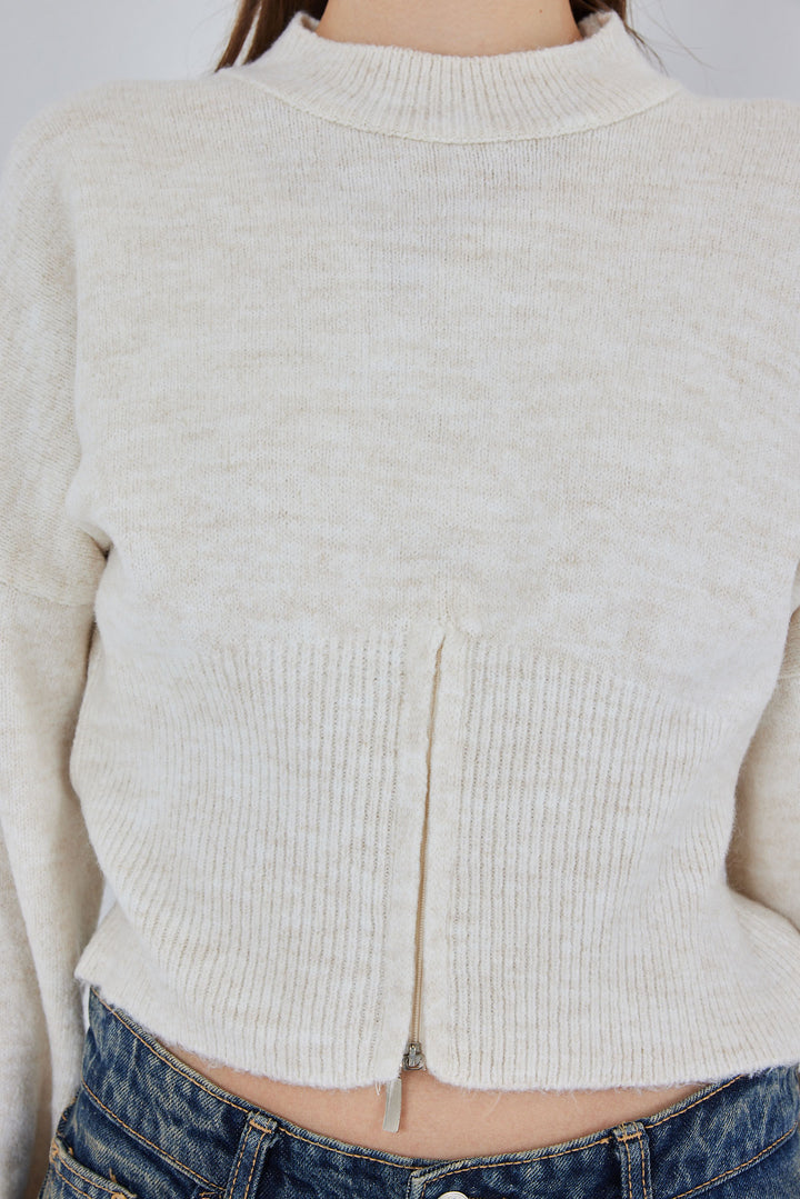 BGD Women Women's Zippered Knit Sweater 15937 - Ecru - Maisons-Alfort