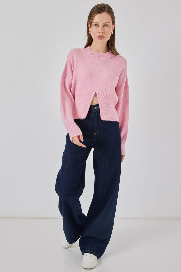BGD Women Women's Zippered Knit Sweater 15937 - Pink - Rome