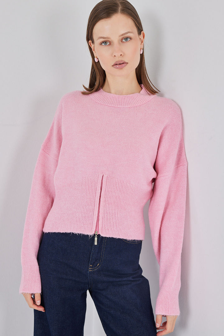 BGD Women Women's Zippered Knit Sweater 15937 - Pink - Rome