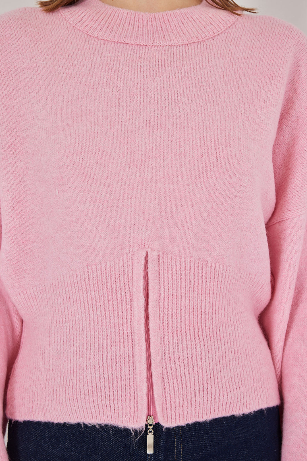 BGD Women Women's Zippered Knit Sweater 15937 - Pink - Rome