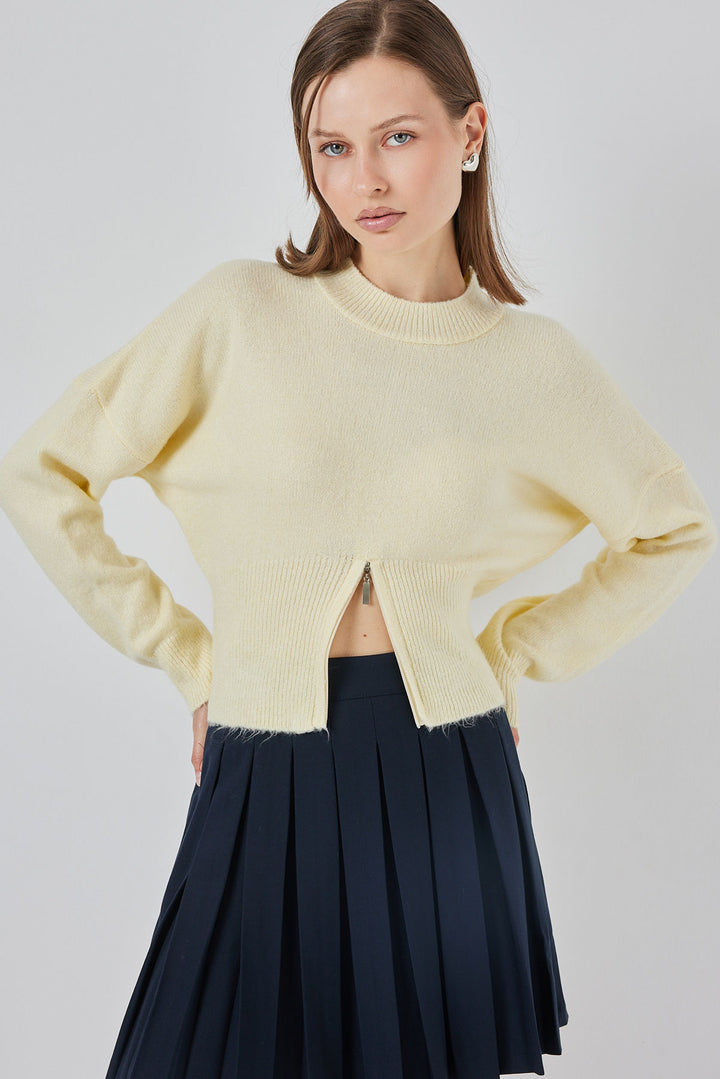 BGD Women Women's Zippered Knit Sweater 15937 - Yellow - Torrance