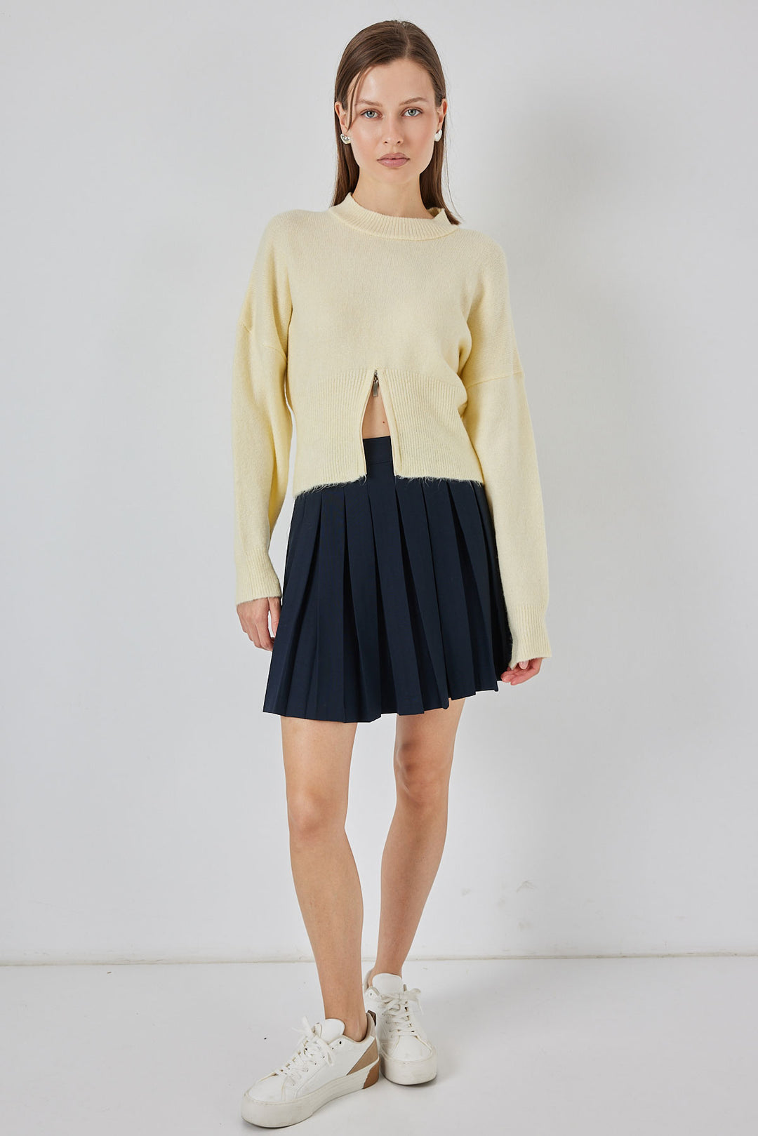 BGD Women Women's Zippered Knit Sweater 15937 - Yellow - Torrance