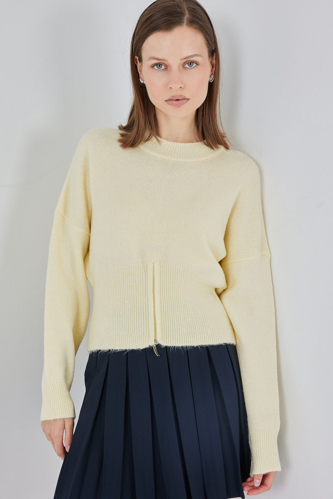 BGD Women Women's Zippered Knit Sweater 15937 - Yellow - Torrance