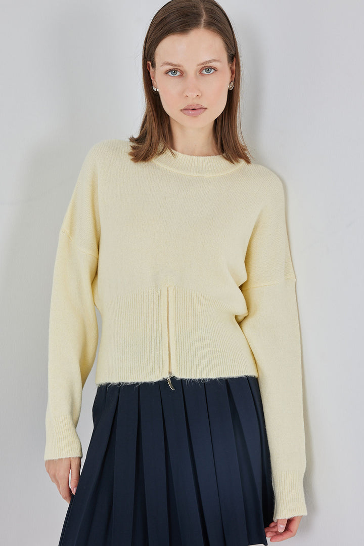BGD Women Women's Zippered Knit Sweater 15937 - Yellow - Torrance