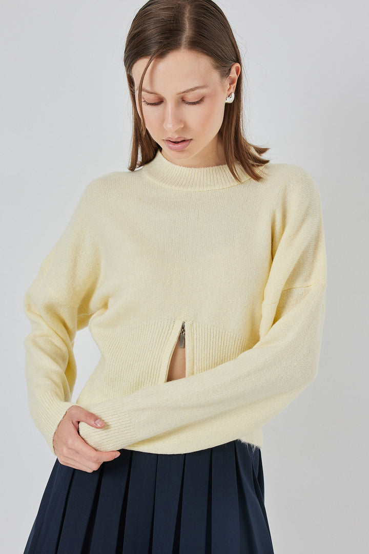 BGD Women Women's Zippered Knit Sweater 15937 - Yellow - Torrance