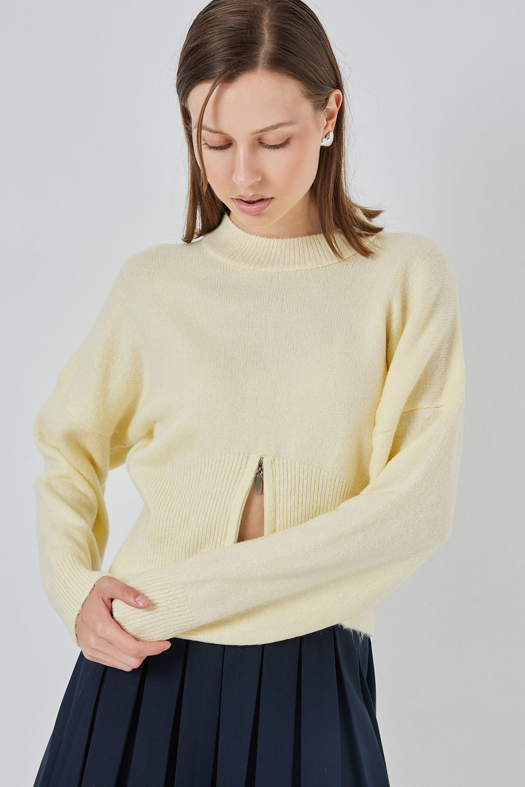 BGD Women Woman Zippered Knit Sweater 15937 - Yellow - Misterbianco