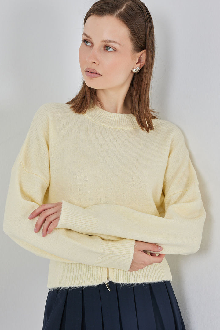 BGD Women Women's Zippered Knit Sweater 15937 - Yellow - Torrance