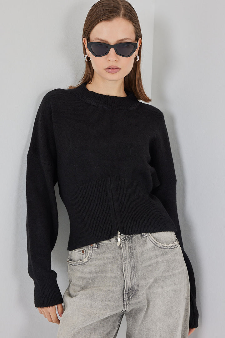 BGD Women Women's Zippered Knit Sweater 15937 - Black - Hutchinson