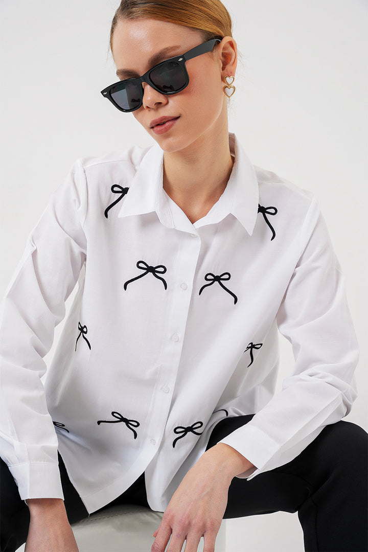 BGD Women Women's Bow Detail Shirt 20311 - White - Sutton Coldfield
