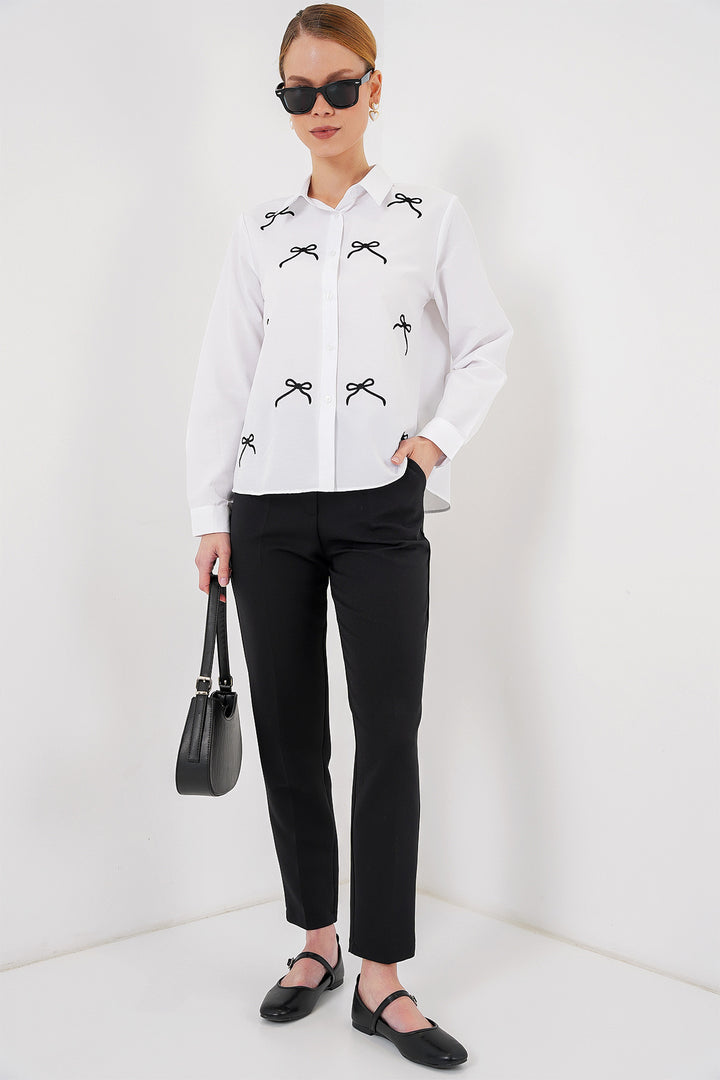 BGD Women Women's Bow Detail Shirt 20311 - White - Sutton Coldfield