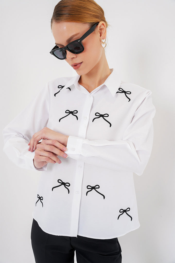 BGD Women Women's Bow Detail Shirt 20311 - White - Sutton Coldfield