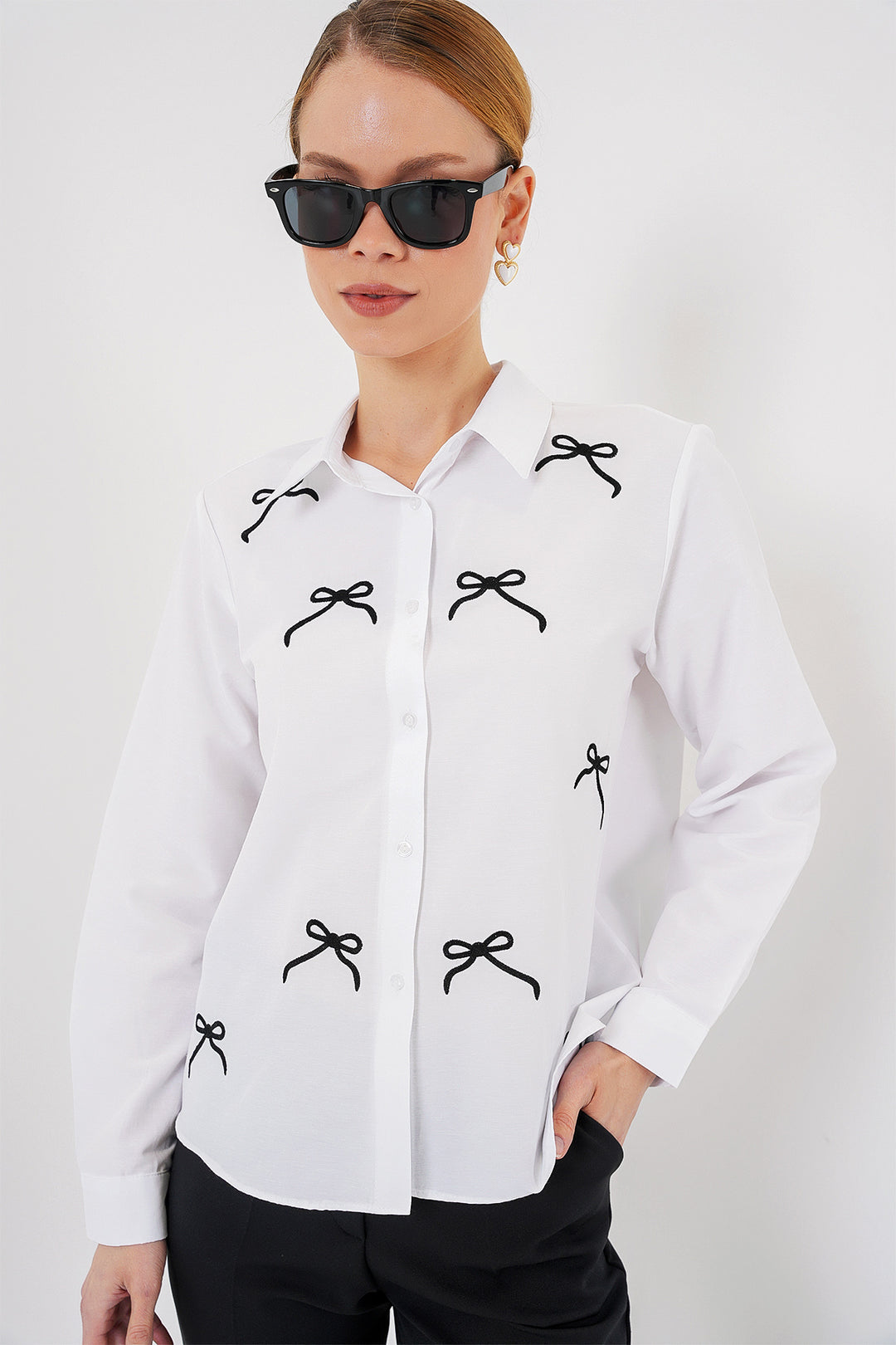 BGD Women Women's Bow Detail Shirt 20311 - White - Sutton Coldfield