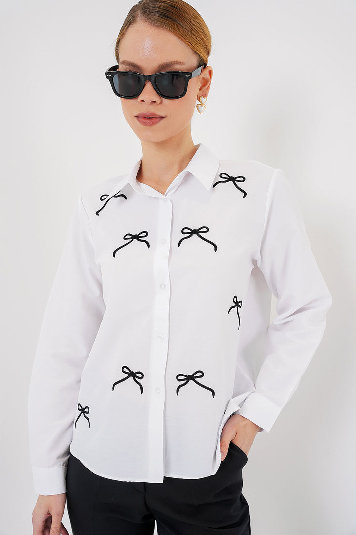 BGD Women Women's Bow Detail Shirt 20311 - White - Sutton Coldfield