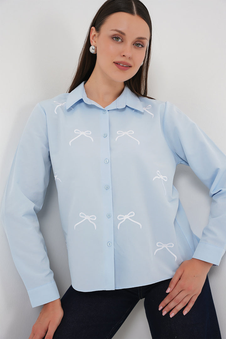 BGD Women Women's Bow Detail Shirt 20311 - Blue - Bad Kreuznach