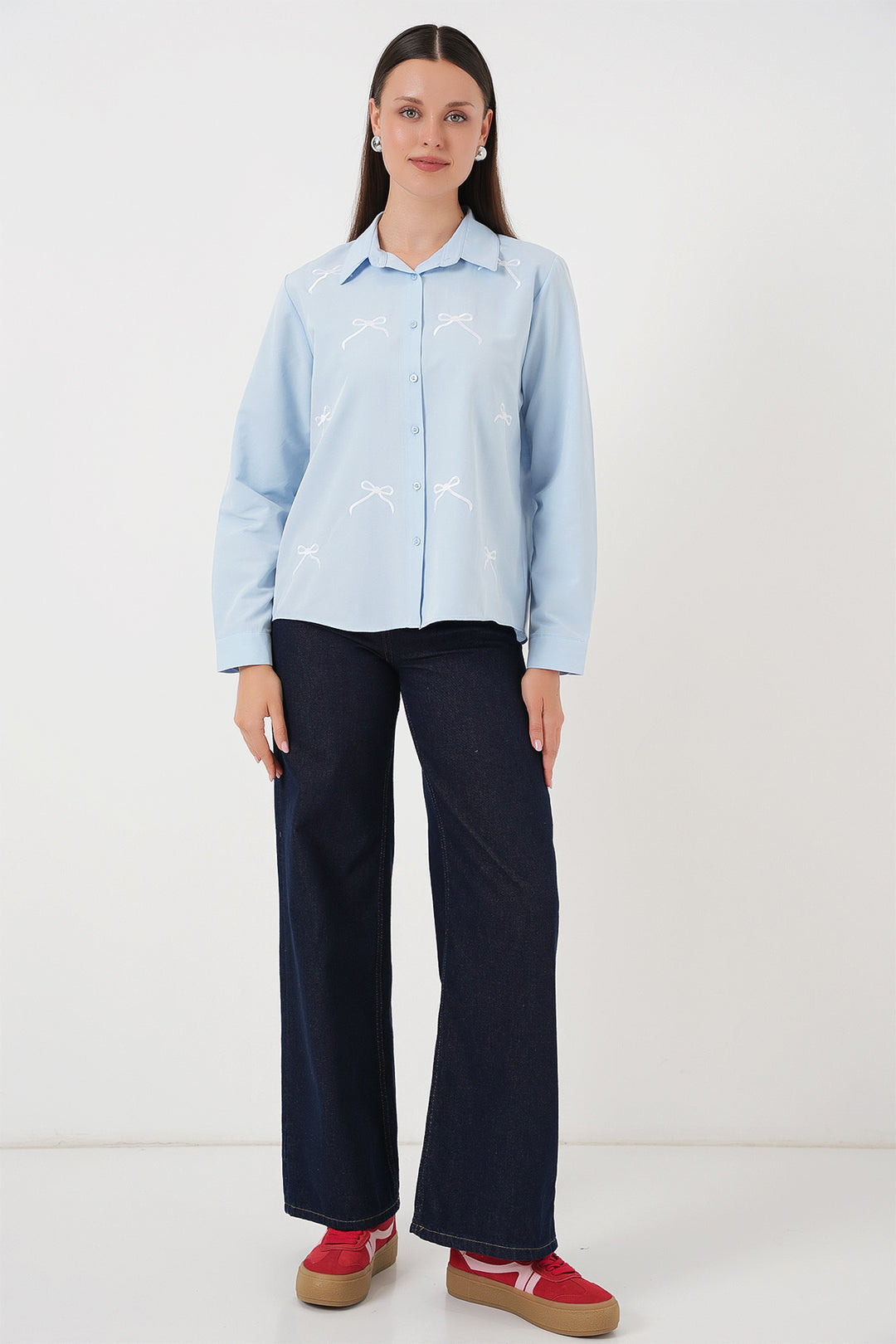 BGD Women Women's Bow Detail Shirt 20311 - Blue - Bad Kreuznach