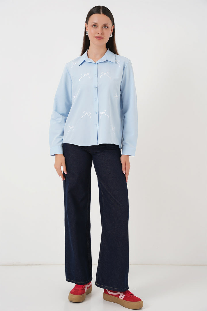 BGD Women Women's Bow Detail Shirt 20311 - Blue - Bad Kreuznach
