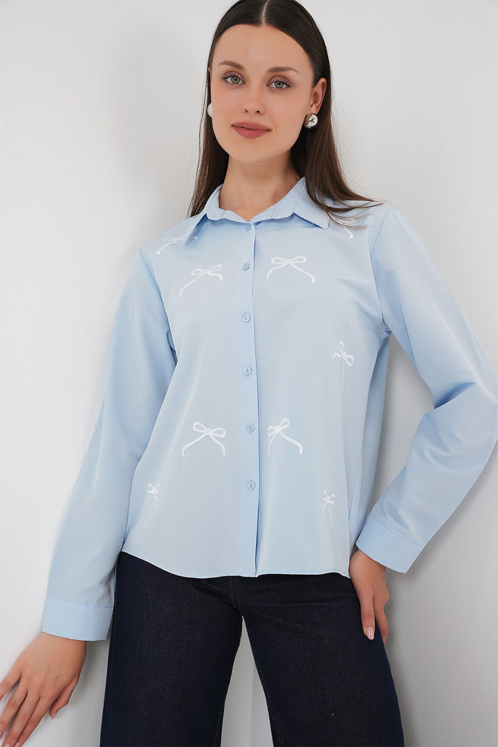 BGD Women Women's Bow Detail Shirt 20311 - Blue - Bad Kreuznach