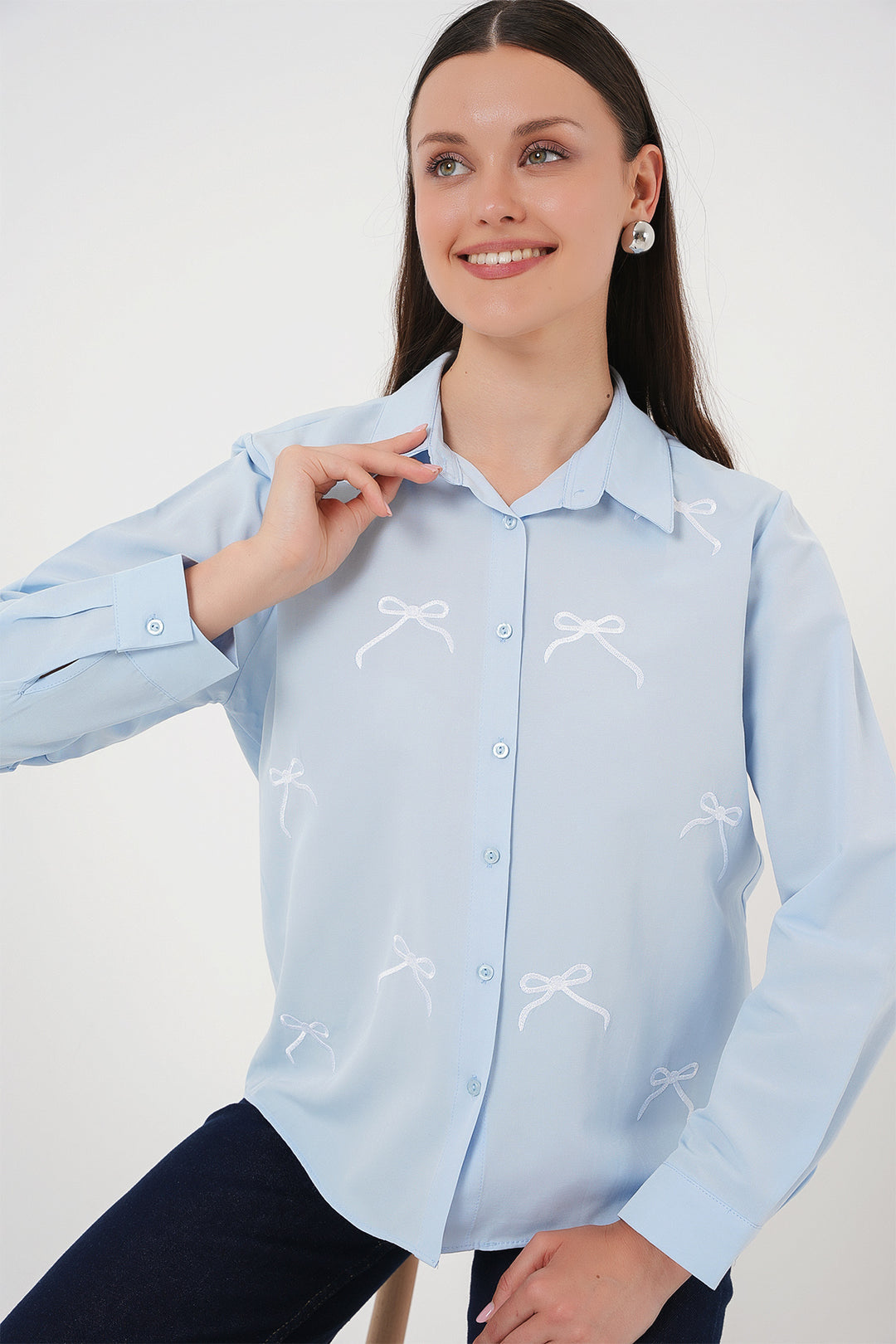 BGD Women Women's Bow Detail Shirt 20311 - Blue - Bad Kreuznach