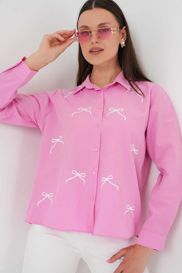 BGD Women Women's Bow Detail Shirt 20311 - Pink - Nezahualcóyotl