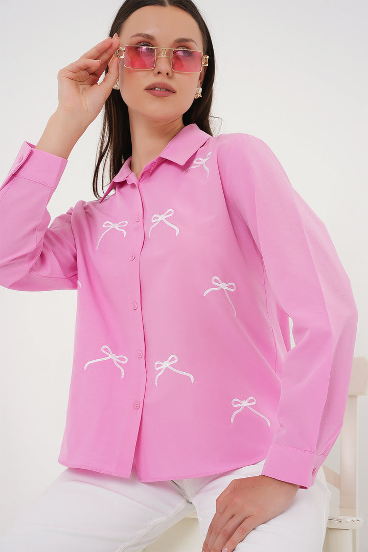 BGD Women Women's Bow Detail Shirt 20311 - Pink - Nezahualcóyotl
