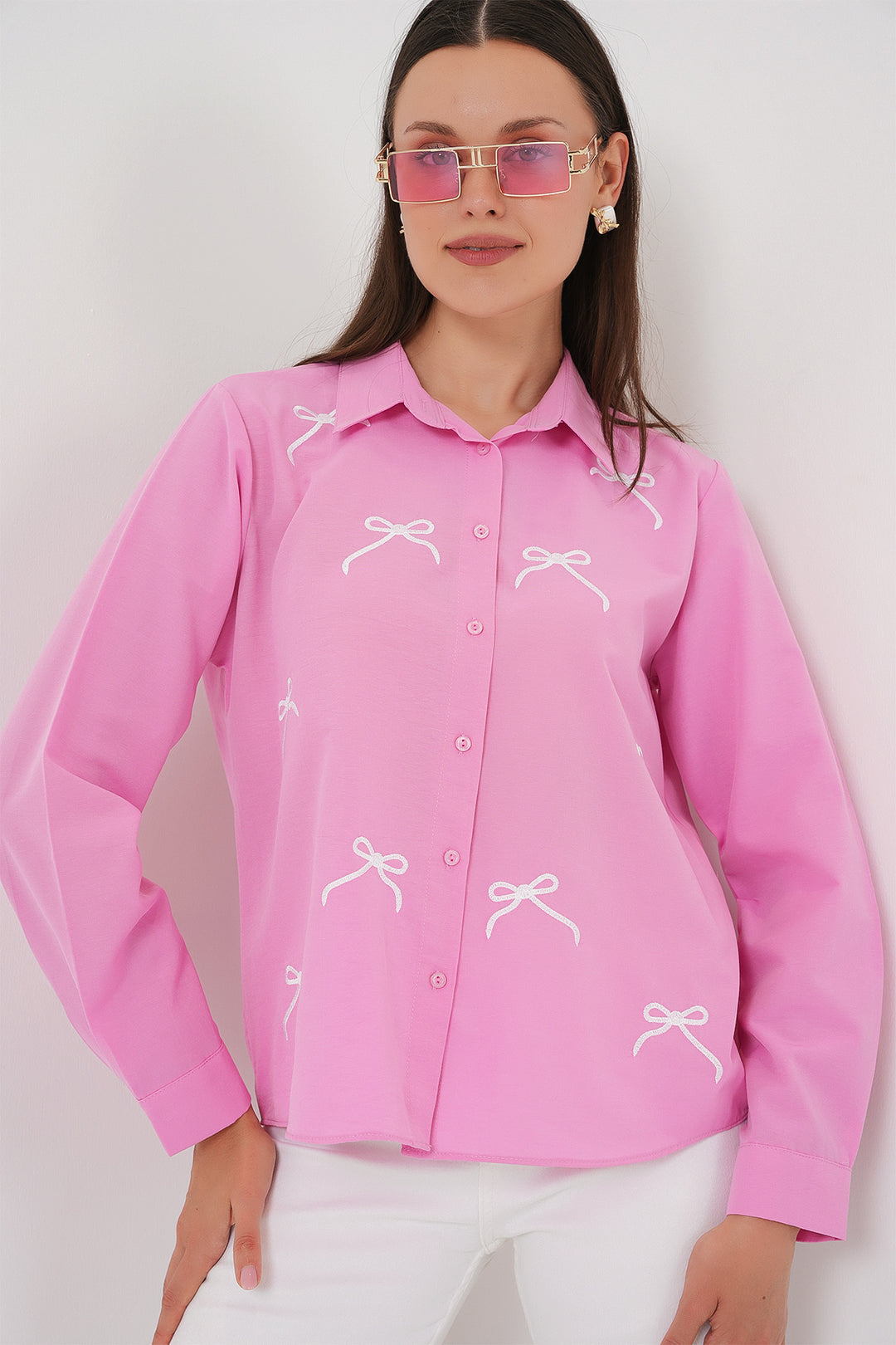 BGD Women Women's Bow Detail Shirt 20311 - Pink - Nezahualcóyotl