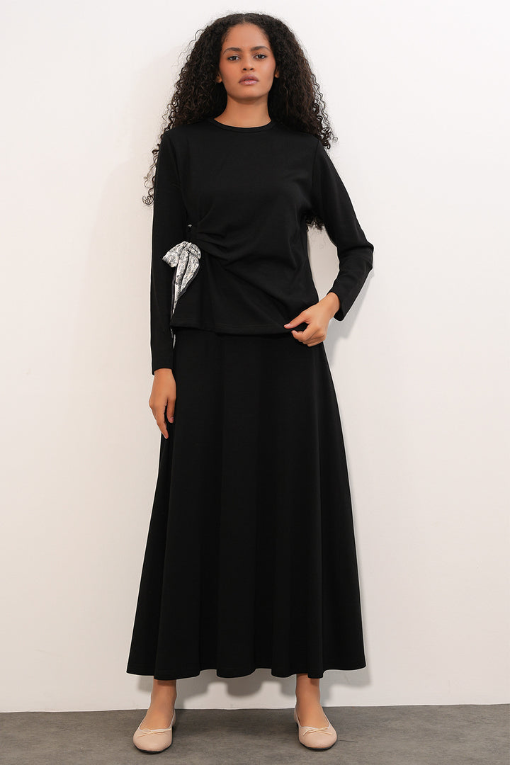 BGD Women Kadın Fularlı Bluz Etek İkili Takım 8077 - Siyah - Harrogate