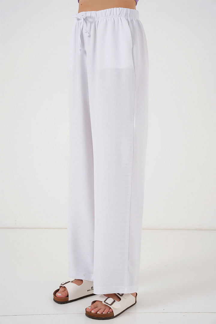 BGD Women Women's Wide Leg Linen Trousers 6735 - White - Cottage Grove
