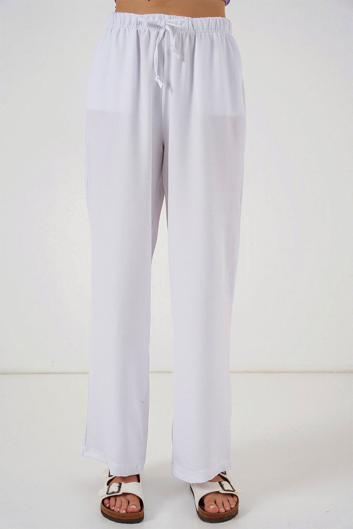 BGD Women Women's Wide Leg Linen Trousers 6735 - White - Cottage Grove