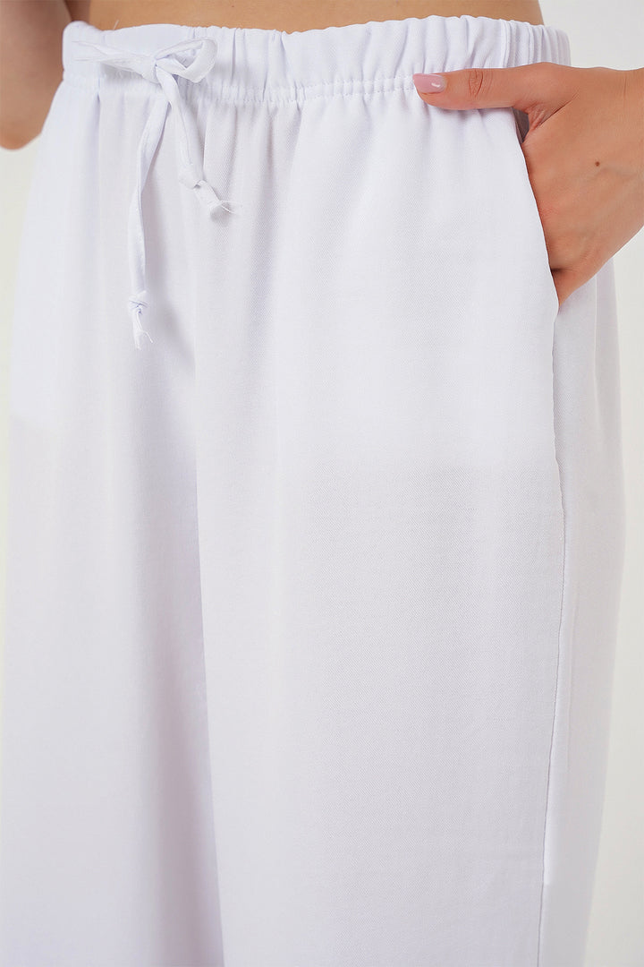BGD Women Women's Wide Leg Linen Trousers 6735 - White - Cottage Grove