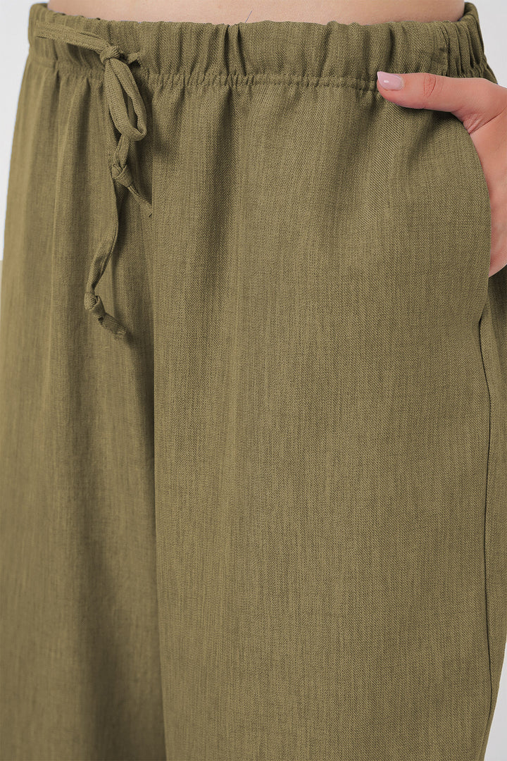 BGD Women Women's Wide Leg Linen Trousers 6735 - Sage Green - Zaandam