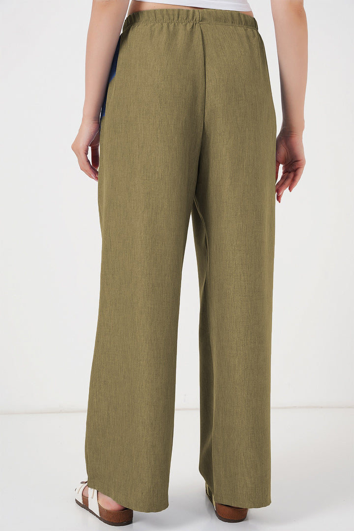 BGD Women Women's Wide Leg Linen Trousers 6735 - Sage Green - Zaandam