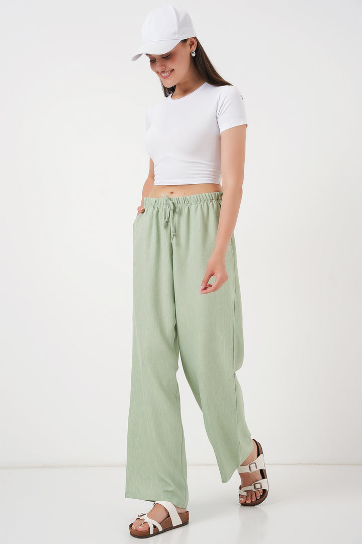 BGD Women Women's Wide Leg Linen Trousers 6735 - Olive Green - Kitchener