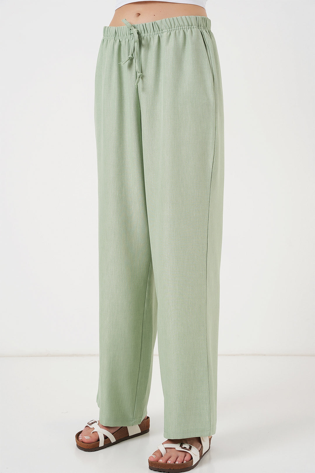 BGD Women Women's Wide Leg Linen Trousers 6735 - Olive Green - Kitchener