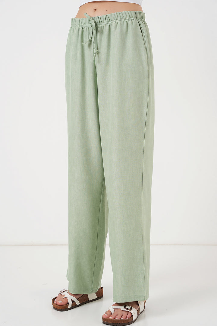 BGD Women Women's Wide Leg Linen Trousers 6735 - Olive Green - Kitchener