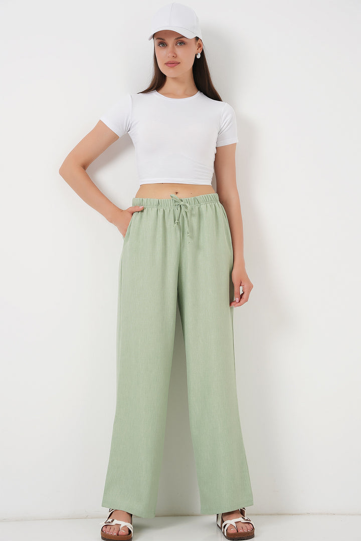 BGD Women Women's Wide Leg Linen Trousers 6735 - Olive Green - Kitchener