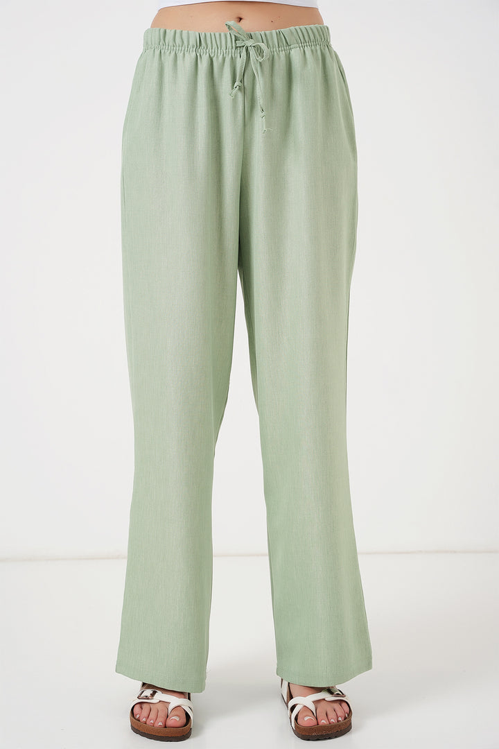 BGD Women Women's Wide Leg Linen Trousers 6735 - Olive Green - Kitchener