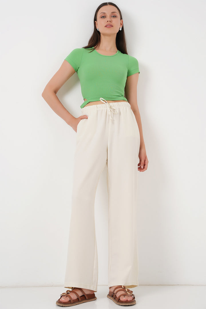BGD Women Women's Wide Leg Linen Trousers 6735 - Ecru - Agua Prieta