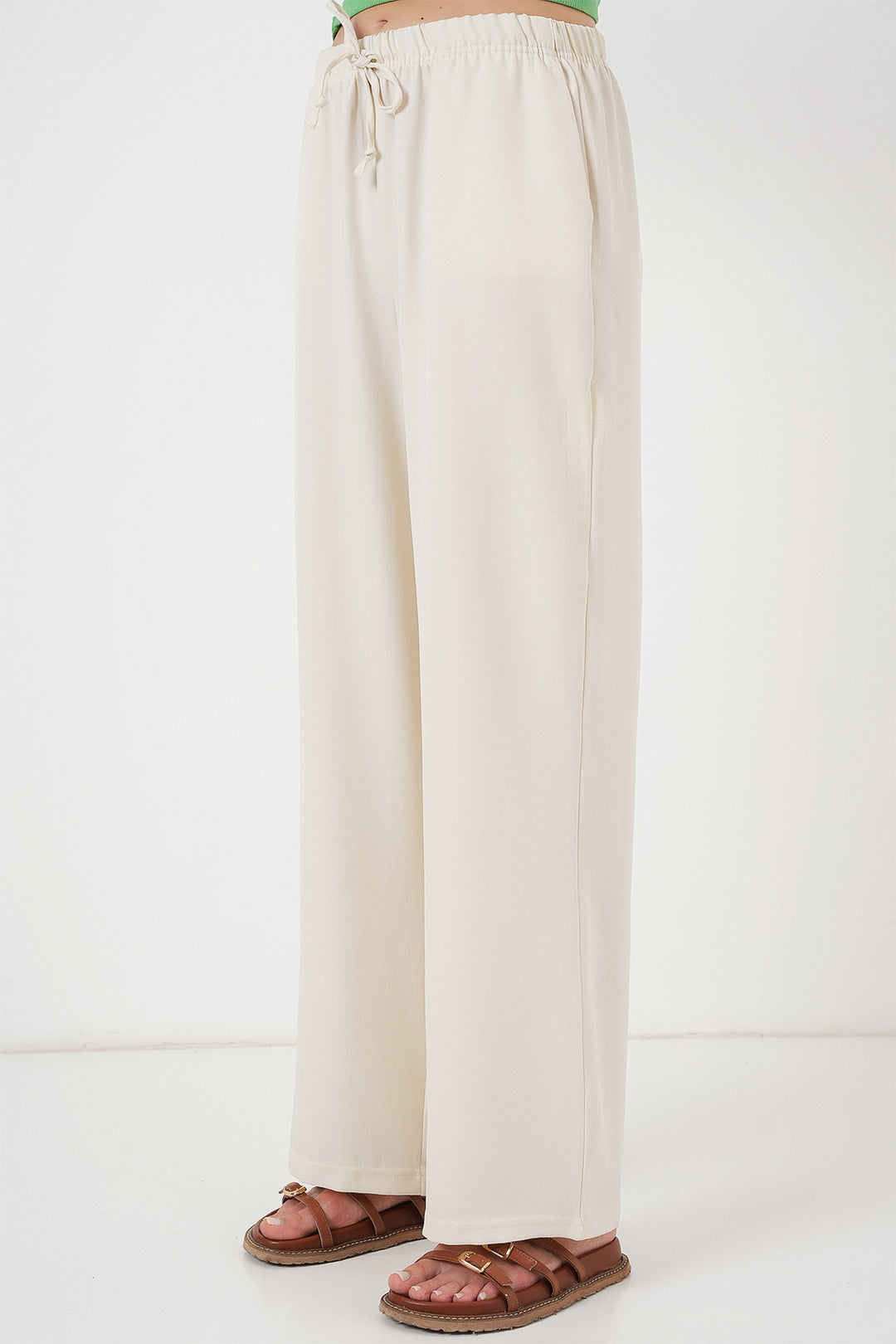 BGD Women Women's Wide Leg Linen Trousers 6735 - Ecru - Agua Prieta