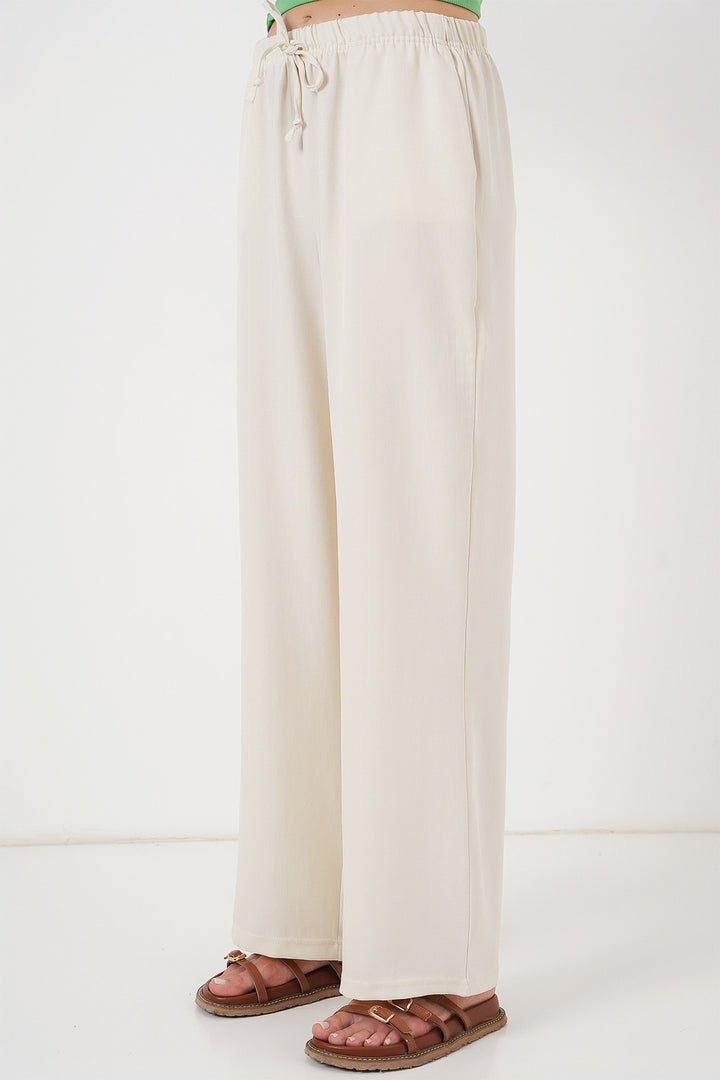 BGD Women Women's Wide Leg Linen Trousers 6735 - Ecru - Agua Prieta