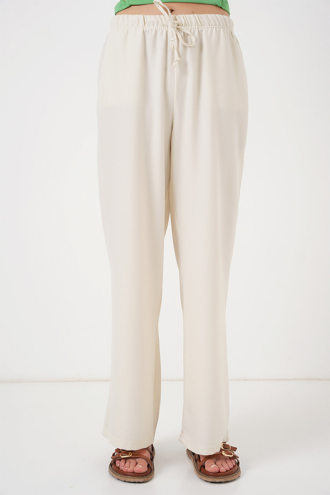 BGD Women Women's Wide Leg Linen Trousers 6735 - Ecru - Agua Prieta