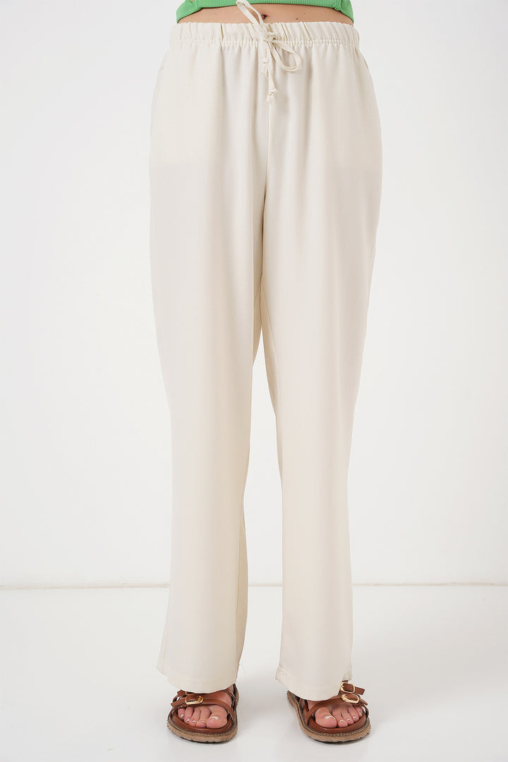 BGD Women Women's Wide Leg Linen Trousers 6735 - Ecru - Agua Prieta