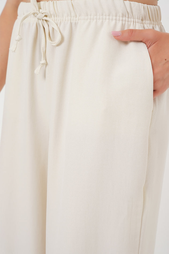 BGD Women Women's Wide Leg Linen Trousers 6735 - Ecru - Agua Prieta