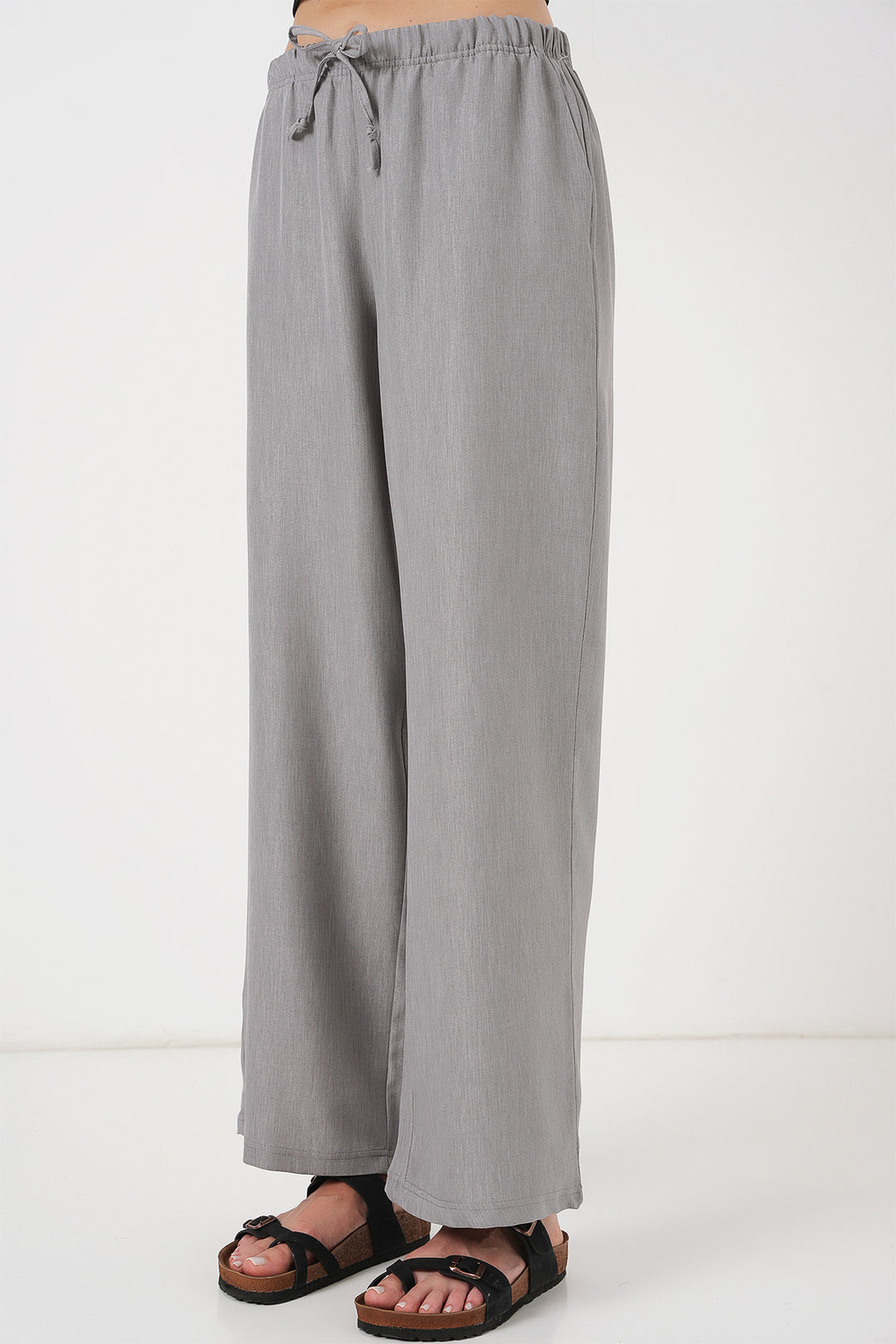 BGD Women Women's Wide Leg Linen Trousers 6735 - Grey - Monterotondo