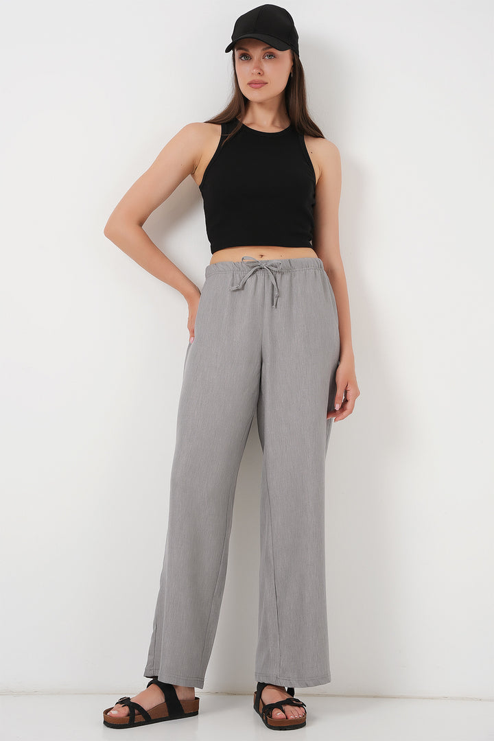 BGD Women Women's Wide Leg Linen Trousers 6735 - Grey - Monterotondo