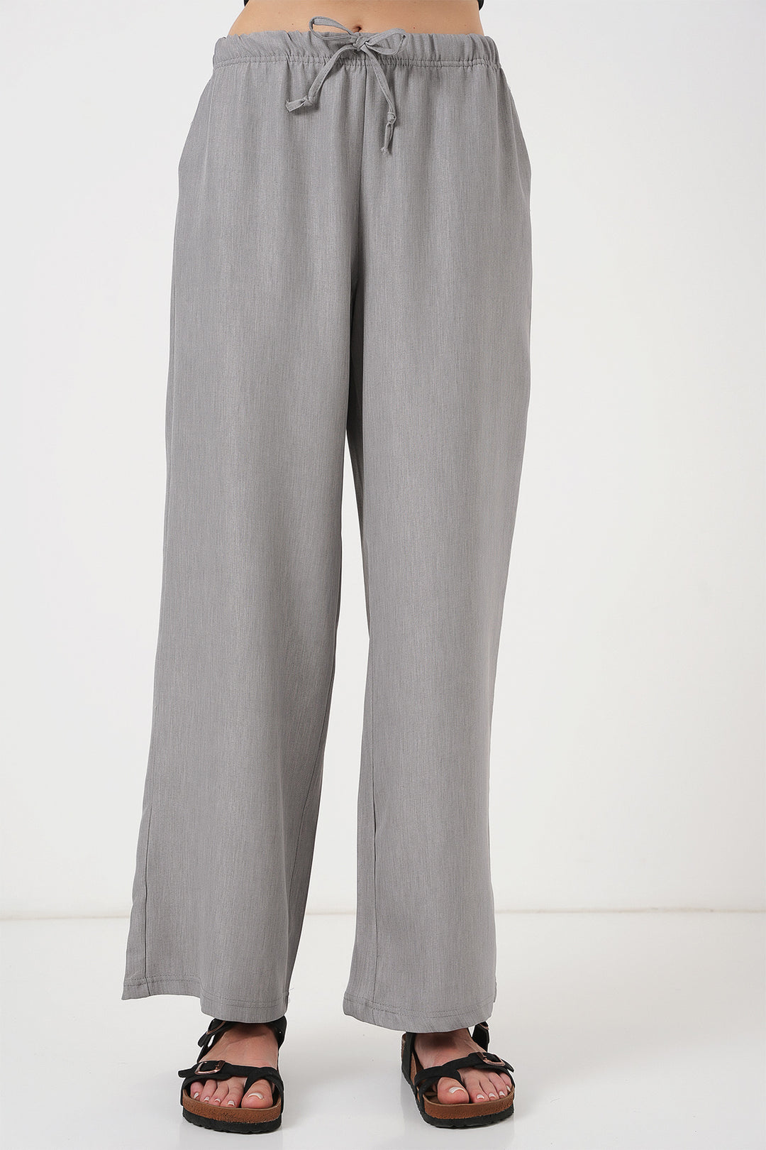 BGD Women Women's Wide Leg Linen Trousers 6735 - Grey - Monterotondo