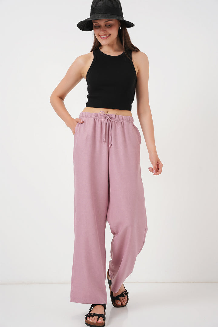 BGD Women Women's Wide Leg Linen Trousers 6735 - Rose Pink - Frankfurt (Oder)