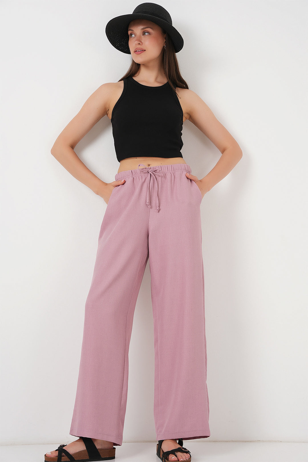 BGD Women Women's Wide Leg Linen Trousers 6735 - Rose Pink - Frankfurt (Oder)