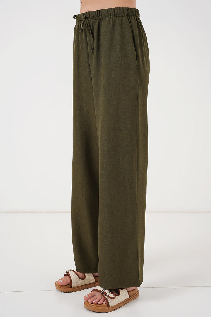 BGD Women Women's Wide Leg Linen Trousers 6735 - Khaki - Davie